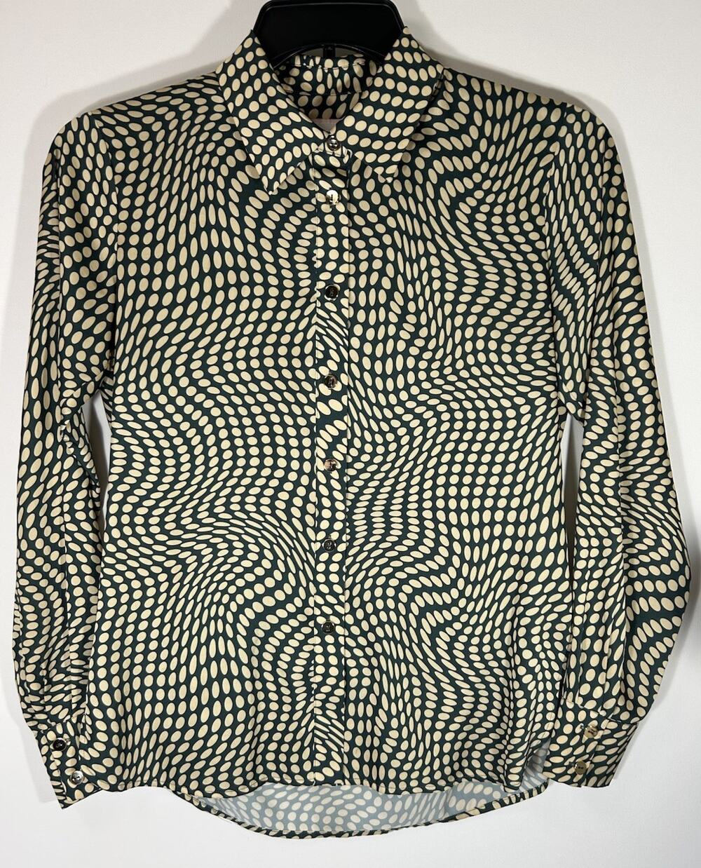 Alexia Admor Rylin Silky Front Button Sage Dot Green Blouse Size 2